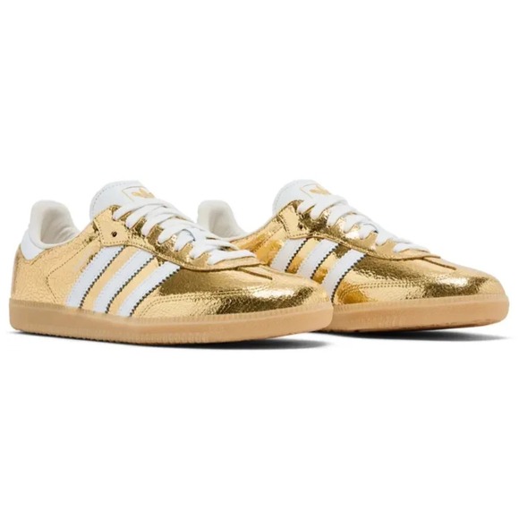 Adidas Samba OG Women's Size 7.5 Cracked Leather Gold Sneakers KI5719 NEW - Picture 3 of 7